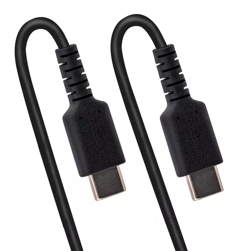 StarTech.com 20in (50cm) USB C Charging Cable, Coiled Heavy Duty Fast Charge & Sync USB-C Cable, USB 2.0 Type-C Cable, Rugged Aramid Fiber, Durable Male to Male USB Cable, Black