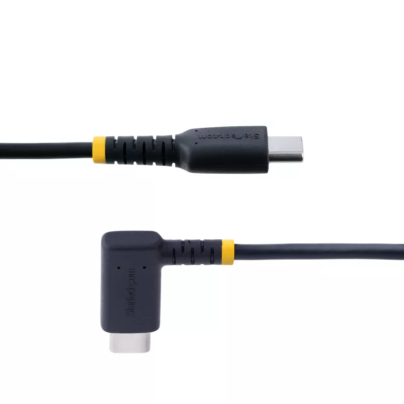 StarTech.com 6in (15cm) USB C Charging Cable Right Angle - 60W PD 3A - Heavy Duty Fast Charge USB-C Cable - Black USB 2.0 Type-C - Rugged Aramid Fiber - Short USB Charging Cord