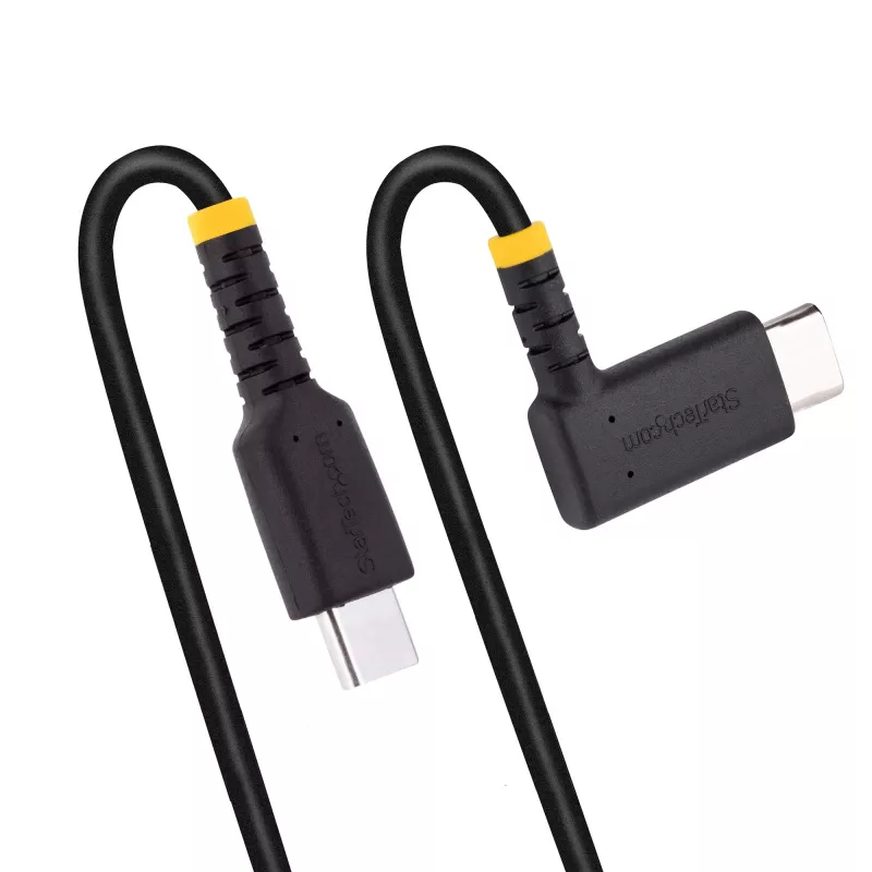 StarTech.com 6in (15cm) USB C Charging Cable Right Angle - 60W PD 3A - Heavy Duty Fast Charge USB-C Cable - Black USB 2.0 Type-C - Rugged Aramid Fiber - Short USB Charging Cord