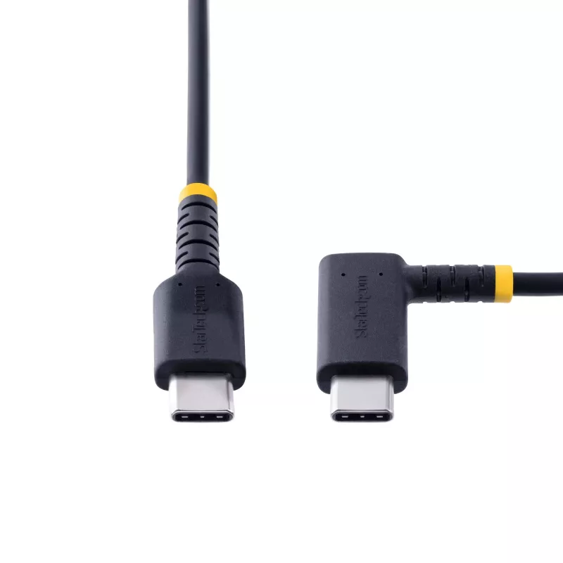 StarTech.com 1ft (30cm) USB C Charging Cable Right Angle - 60W PD 3A - Heavy Duty Fast Charge USB-C Cable - Black USB 2.0 Type-C - Rugged Aramid Fiber - USB Charging Cord