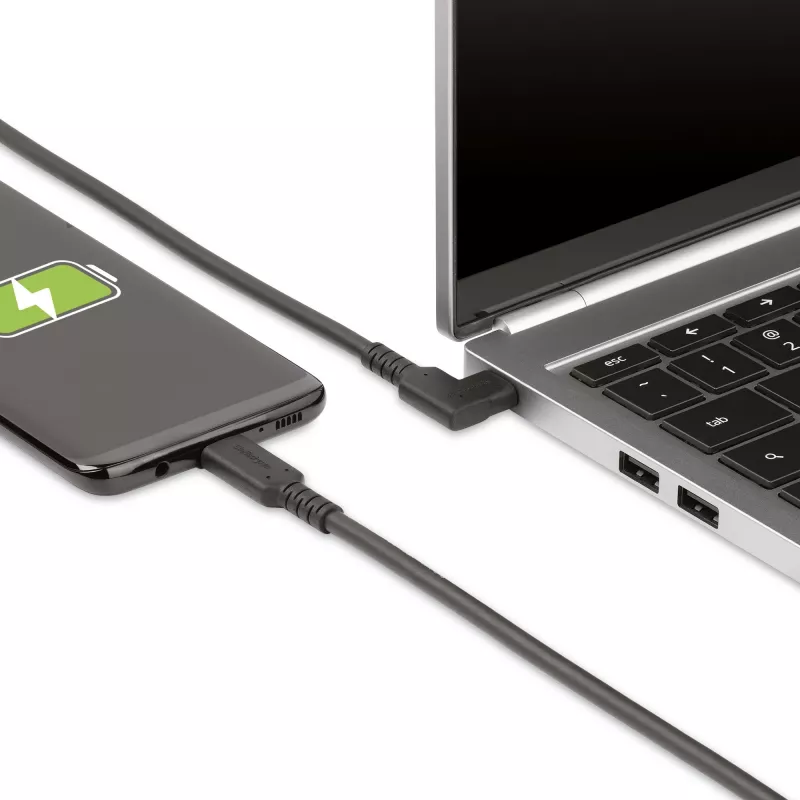 StarTech.com 6.6ft (2m) USB-C Cable, Right-Angled, USB 5Gbps, 100W (5A) Power Delivery, 4K 60Hz DP Alt Mode, Rugged USB C Cord - Thunderbolt Compatible