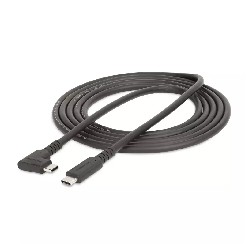 StarTech.com 6.6ft (2m) USB-C Cable, Right-Angled, USB 5Gbps, 100W (5A) Power Delivery, 4K 60Hz DP Alt Mode, Rugged USB C Cord - Thunderbolt Compatible