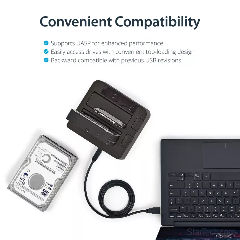 StarTech.com Dual-Bay USB 3.2 Gen 2 to SATA Hard Drive Docking Station, USB 10Gbps Hard Drive Dock, External 2.5/3.5 inch SATA I/II/III SSD/HDD Docking Station, Hot-Swap Hard Drive Bay, Top-Loading