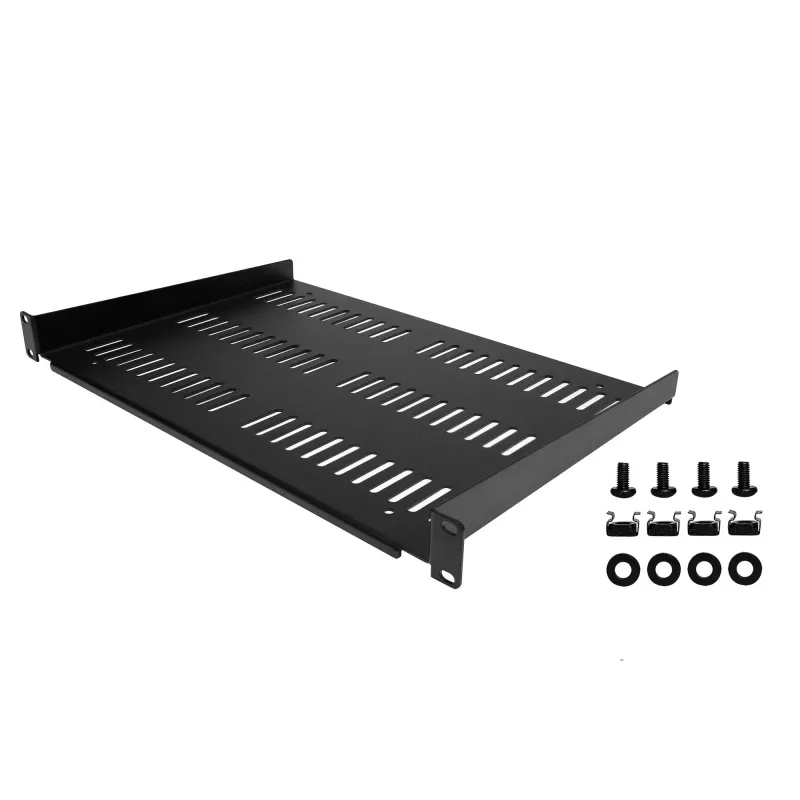 StarTech.com 1U Server Rack Shelf - Universal Vented Rack Mount Cantilever Tray for 19 inch Network Equipment Rack & Cabinet - Durable Design - Weight Capacity 55lb/25kg - 12 inch Deep Shelf, Black