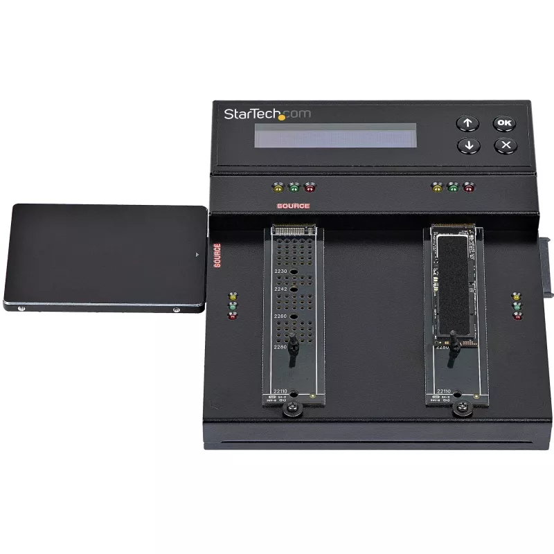 StarTech.com Standalone M.2 SATA & M.2 NVMe Duplicator and Eraser - HDD/SSD Cloner/Wiper for M.2 PCIe AHCI/NVMe, M.2 SATA, 2.5/3.5 inch SATA Drives - External Hard Drive Eraser/Duplicator, TAA