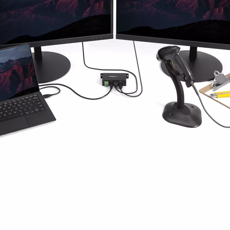 StarTech.com 4-Port USB 2.0 Hub - Metal Industrial USB-A Hub - Din Rail, Wall or Desk Mountable USB Data Hub - TAA Compliant USB Expander Hub