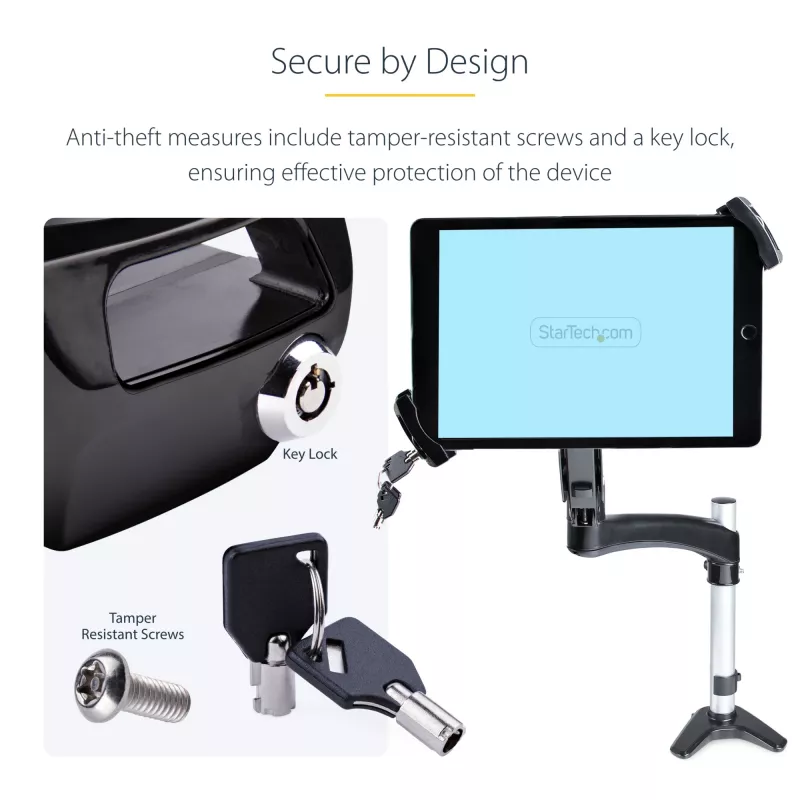 StarTech.com VESA Mount Adapter for Tablets 7.9 to 12.5in - Up to 2kg (4.4lb) - 75x75/100x100 VESA Patterns - Universal Anti-Theft Tablet VESA Mount Clamp - Secure Tablet Mount - Black
