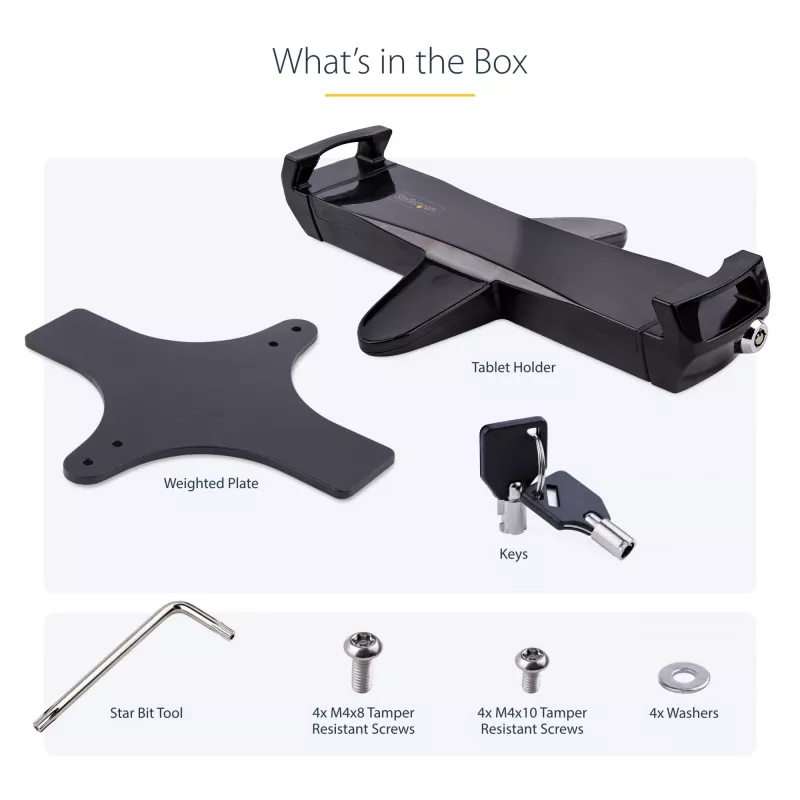 StarTech.com VESA Mount Adapter for Tablets 7.9 to 12.5in - Up to 2kg (4.4lb) - 75x75/100x100 VESA Patterns - Universal Anti-Theft Tablet VESA Mount Clamp - Secure Tablet Mount - Black