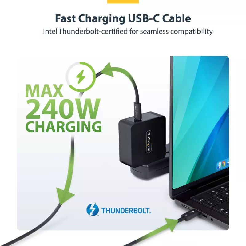 StarTech.com 3ft (1m) Thunderbolt 5 Cable, 80Gbps/Up to 120Gbps, 240W PD, 8K 60Hz, Certified Thunderbolt Cable - Compatible w/Thunderbolt 4/USB4/USB-C