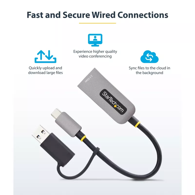 StarTech.com 2.5GbE USB-C to Ethernet Adapter with USB-A Converter, NBASE-T NIC, USB 3.0 Type-C 2.5/1G Multi Speed Network, Thunderbolt Compatible, Windows & Mac