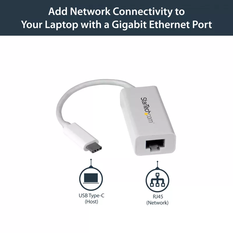 StarTech.com USB-C to Gigabit Network Adapter - White, Wired, USB Type-C, Ethernet, 5000 Mbit/s, White