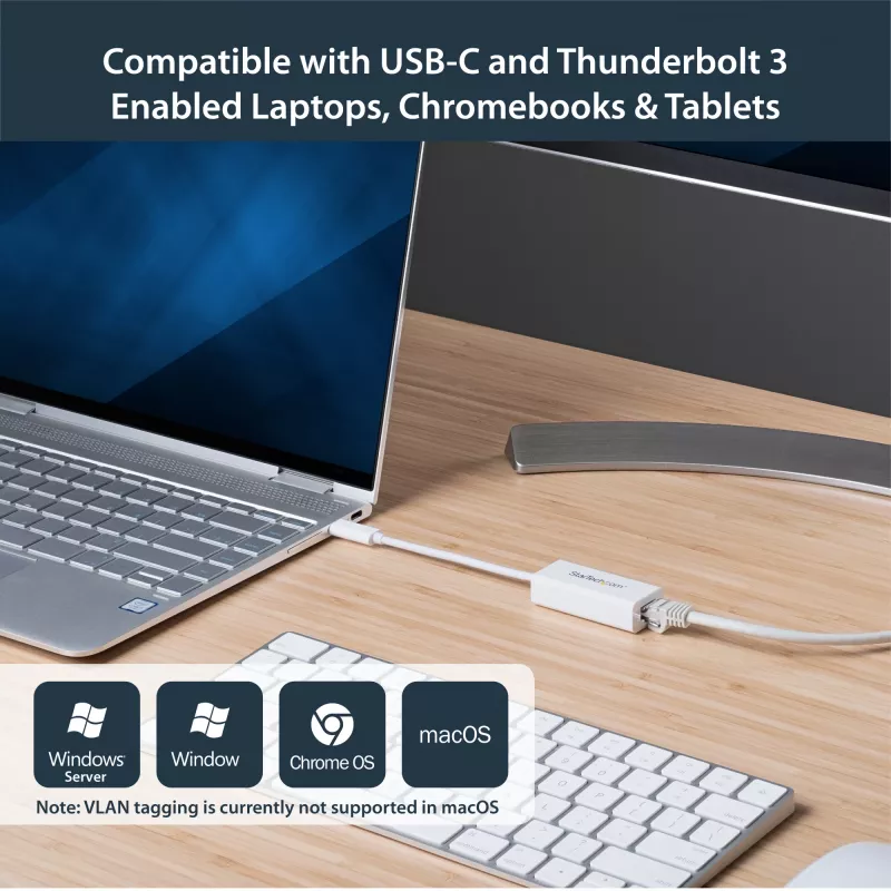 StarTech.com USB-C to Gigabit Network Adapter - White, Wired, USB Type-C, Ethernet, 5000 Mbit/s, White