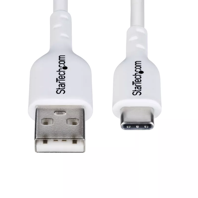 StarTech.com 6.6ft (2m) USB-A to USB-C Charging Cable, Charge & Sync, 3A, USB 2.0, TPE Jacket - White USB Charging Cord
