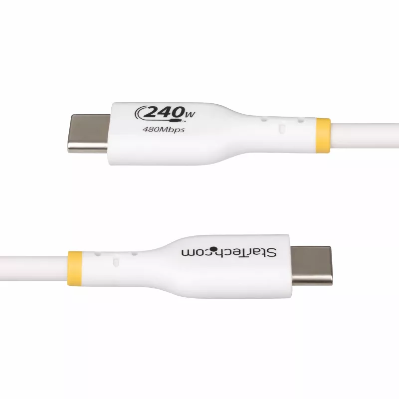 StarTech.com 2m White USB-C Charging Cable, USB-IF Certified USB C Cable, 240W PD EPR, USB 2.0 Type-C Laptop Charger Cord, USB-C Data Transfer Cable, TPE Jacket