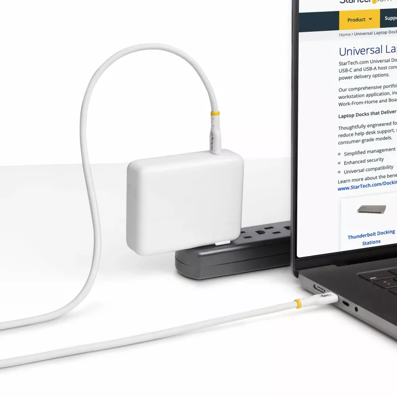 StarTech.com 2m White USB-C Charging Cable, USB-IF Certified USB C Cable, 240W PD EPR, USB 2.0 Type-C Laptop Charger Cord, USB-C Data Transfer Cable, TPE Jacket