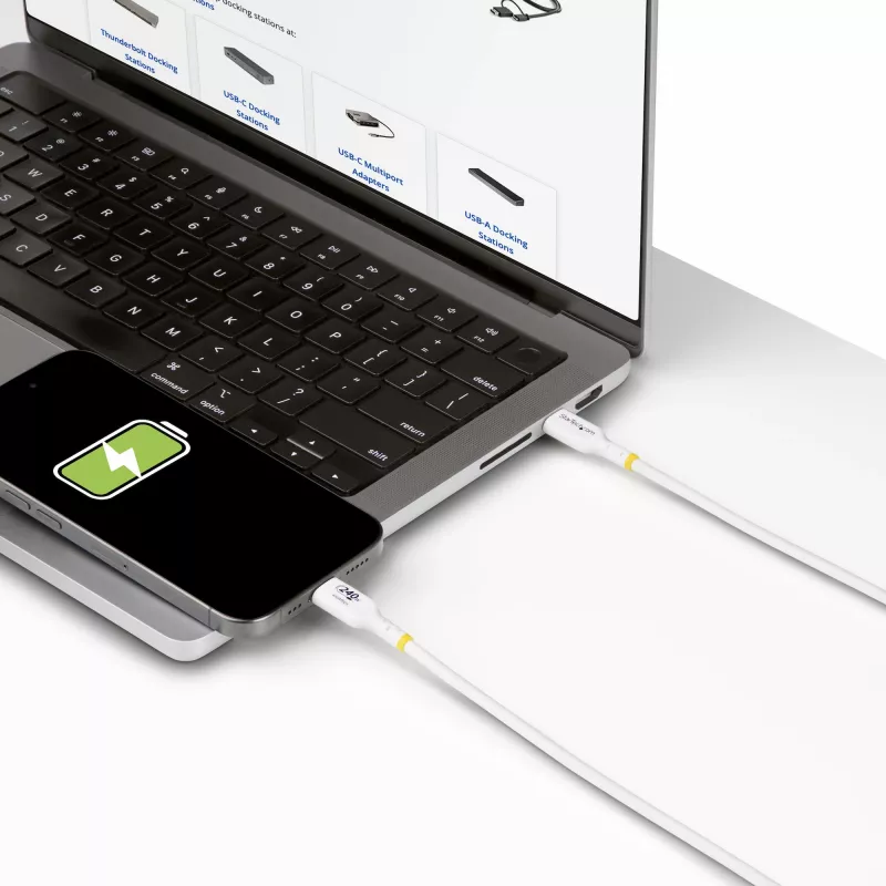 StarTech.com 2m White USB-C Charging Cable, USB-IF Certified USB C Cable, 240W PD EPR, USB 2.0 Type-C Laptop Charger Cord, USB-C Data Transfer Cable, TPE Jacket
