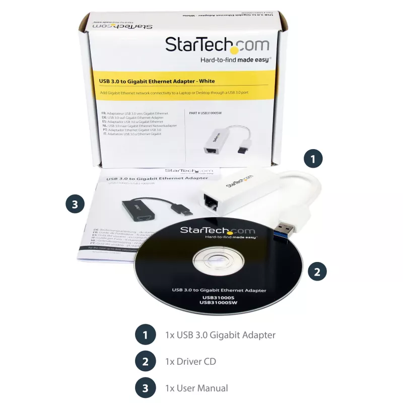 StarTech.com USB 3.0 to Gigabit Ethernet Network Adapter, 10/100/1000 Mbps, USB to RJ45, USB 3.0 to LAN Adapter, USB 3.0 Ethernet Adapter (GbE), TAA Complaint
