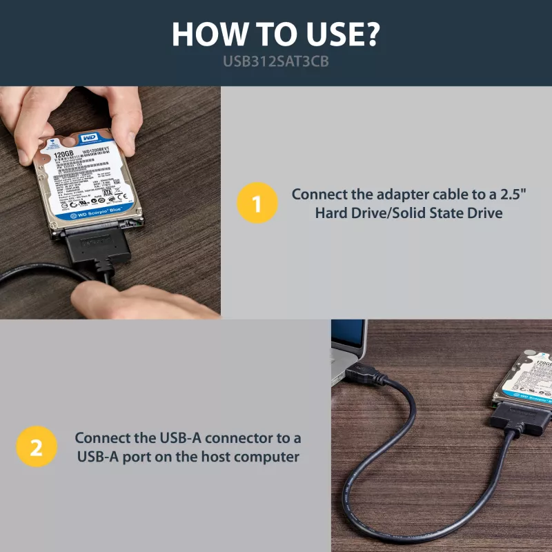StarTech.com USB 3.1 to 2.5 inch SATA Hard Drive Adapter - USB 3.1 Gen 2 10Gbps with UASP External HDD/SSD Storage Converter