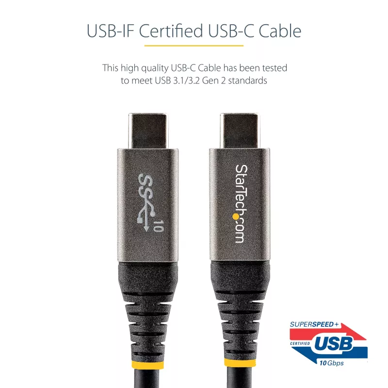StarTech.com 3ft (1m) USB C Cable 10Gbps - USB-IF Certified USB-C Cable - USB 3.1 Type-C Cable - 100W (5A) Power Delivery Charging, DP Alt Mode - USB C to C Cord - Charge & Sync