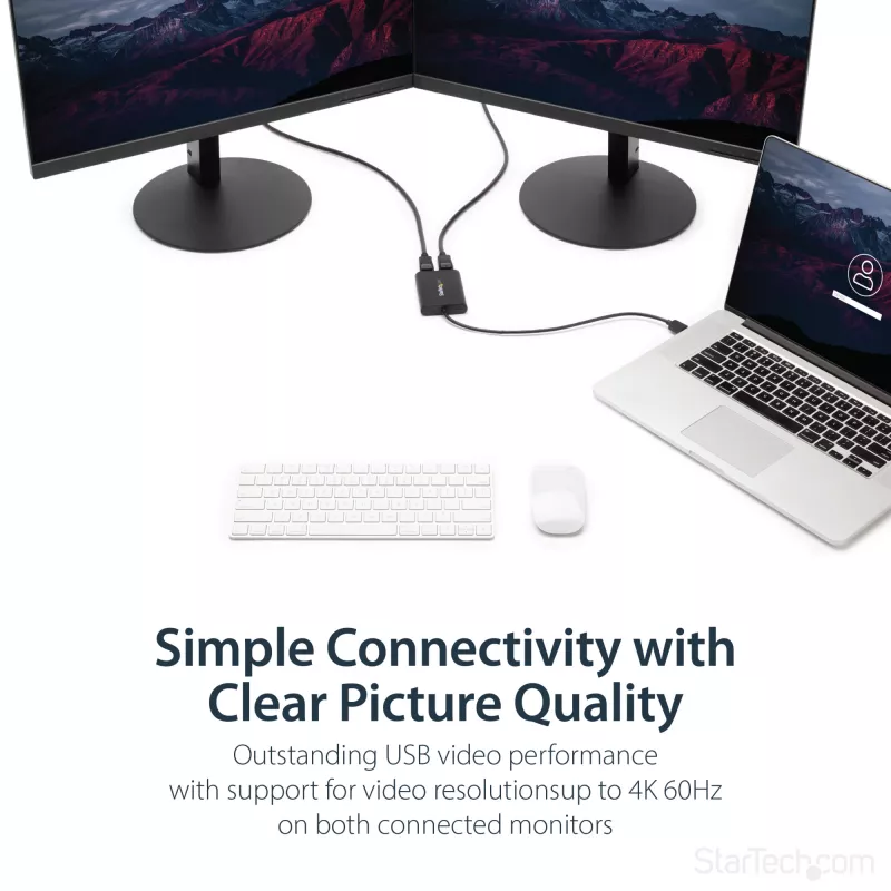 StarTech.com USB 3.0 to Dual DisplayPort Adapter - 4K 60Hz, 3.2 Gen 1 (3.1 Gen 1), USB Type-A, DisplayPort output, 4096 x 2160 pixels