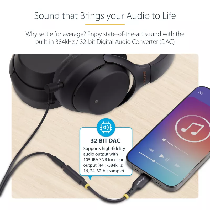 StarTech.com 5in (12.7cm) USB-C to 3.5mm TRRS Headphone/Headset Jack Audio Adapter, USB Type-C Aux Dongle, 32-bit DAC, Supports USB-C/Thunderbolt, Laptop/Phone/Tablet