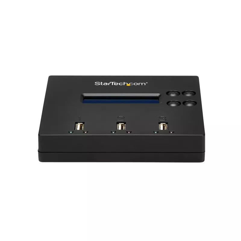 StarTech.com Standalone 1 to 2 USB Thumb Drive Duplicator and Eraser, Multiple USB Flash Drive Copier, System and File and Whole-Drive Copy at 1.5 GB/min, Single and 3-Pass Erase, LCD Display - TAA