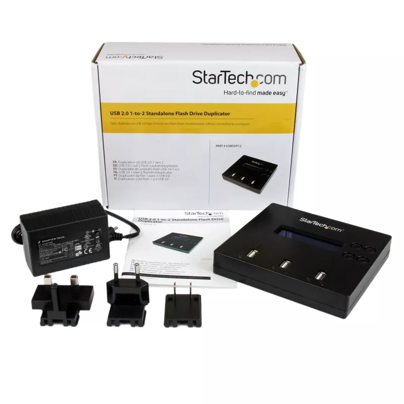 StarTech.com Standalone 1 to 2 USB Thumb Drive Duplicator and Eraser, Multiple USB Flash Drive Copier, System and File and Whole-Drive Copy at 1.5 GB/min, Single and 3-Pass Erase, LCD Display - TAA