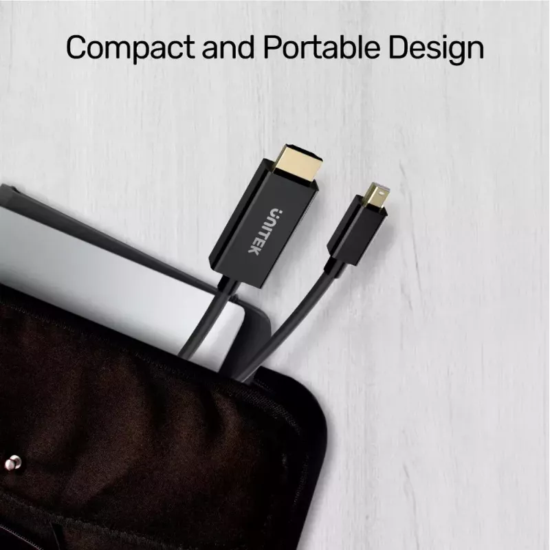 Video cable adapter Unitek Mini DisplayPort to HDMI 2 m, HDMI 1.4, 4K@30Hz, HDCP 2.0, gold-plated contacts, black