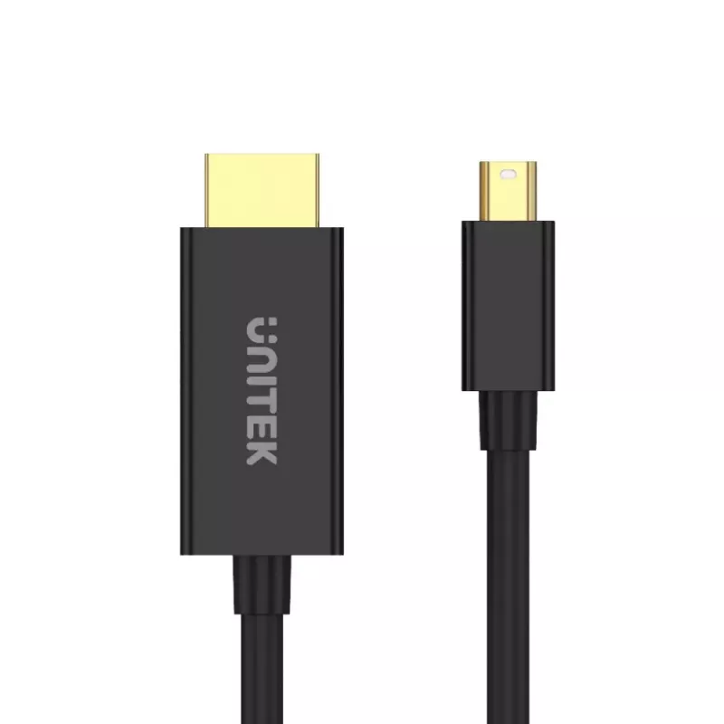 Video cable adapter Unitek Mini DisplayPort to HDMI 2 m, HDMI 1.4, 4K@30Hz, HDCP 2.0, gold-plated contacts, black