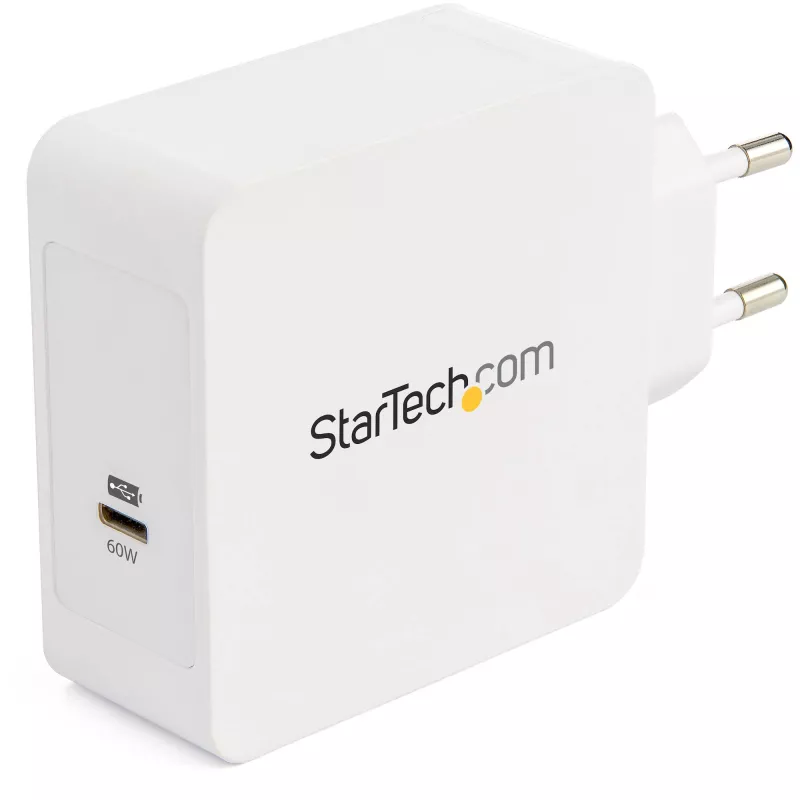 StarTech.com USB C Wall Charger - USB C Laptop Charger 60W PD - 6ft/2m Cable - Universal Compact Type C Power Adapter - Dell XPS/Lenovo X1 Carbon/HP EliteBook/MacBook - USB IF/CE Certified