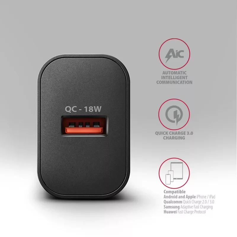 Axagon ACU-QC18 QC 3.0 1× OUTPUT wall charger 18W, Indoor, AC, Black
