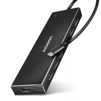 Axagon HUE-F7C 7x USB 3.2 Gen 1 ALU FLAT hub micro power IN 30cm USB-C USB 3.2 Gen 1 (3.1 Gen 1) Type-A 5000 Mbit/s Black