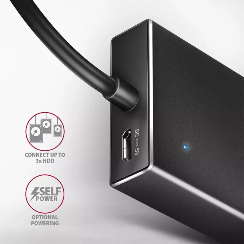 Axagon HUE-F7C 7x USB 3.2 Gen 1 ALU FLAT hub micro power IN 30cm USB-C USB 3.2 Gen 1 (3.1 Gen 1) Type-A 5000 Mbit/s Black