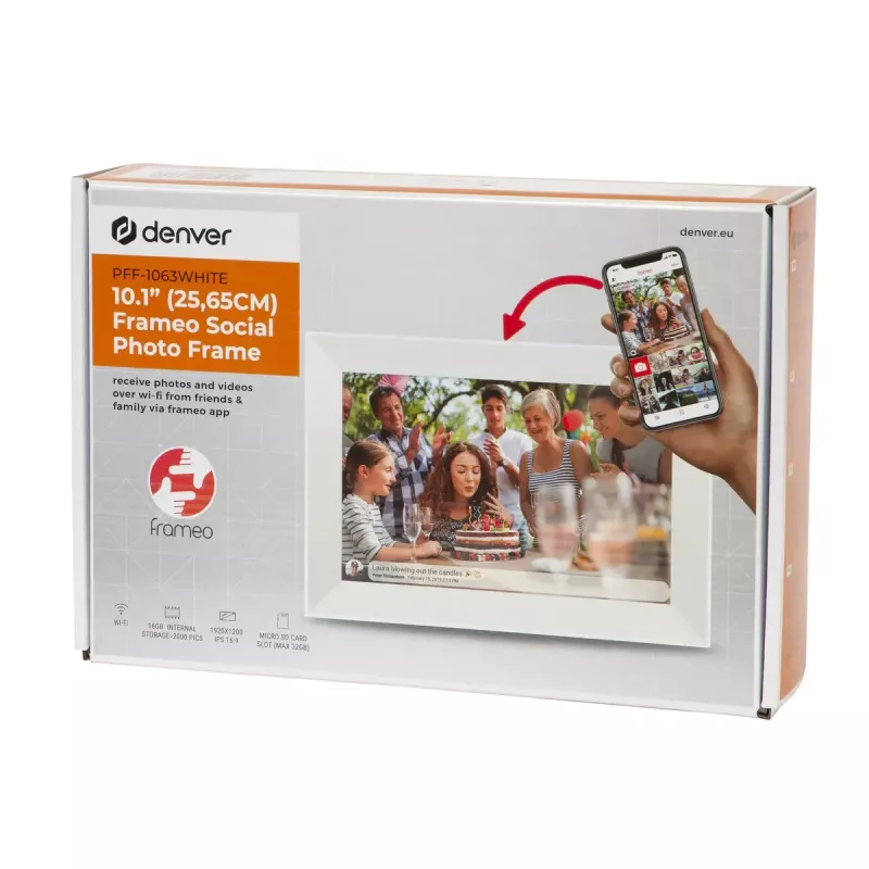 Digital Photo Frame Denver PFF-1063WHITE 10.1 inch Touchscreen Wi-Fi 1920x1080