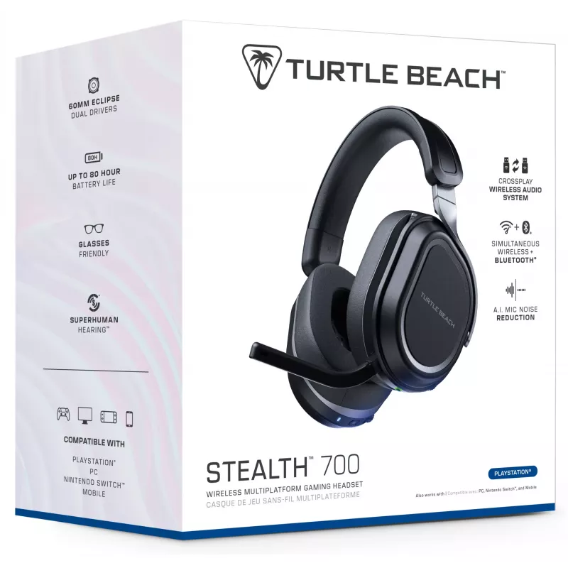Turtle Beach Stealth 700 Black PlayStation Wireless Gaming Headset with up to 80 hour Battery, Bluetooth, Dual Transmitters and 60mm Speakers for PS5, PS4, PC and Mobile