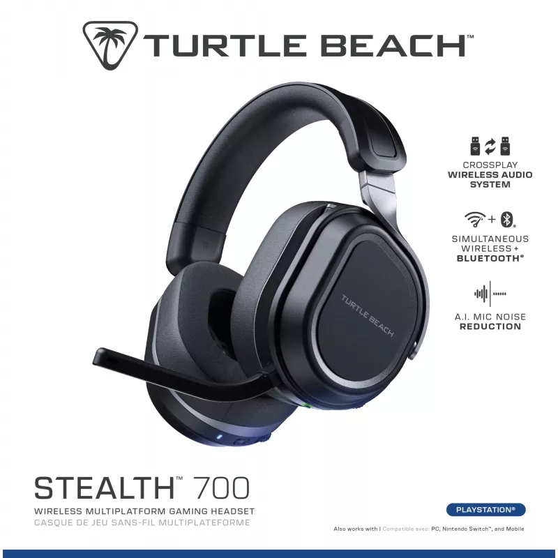 Turtle Beach Stealth 700 Black PlayStation Wireless Gaming Headset with up to 80 hour Battery, Bluetooth, Dual Transmitters and 60mm Speakers for PS5, PS4, PC and Mobile