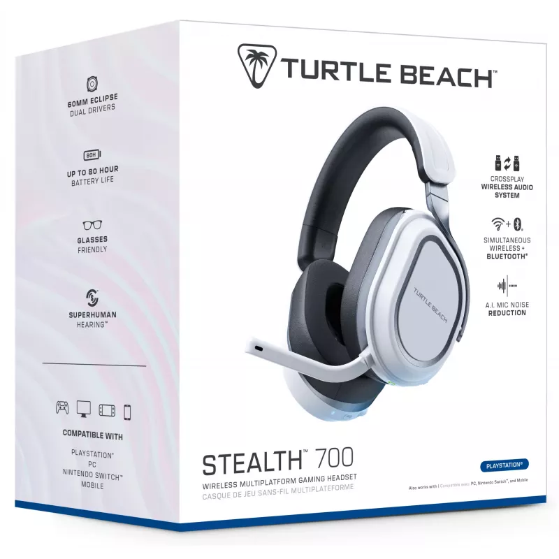 Turtle Beach Stealth 700 White PlayStation Wireless Gaming Headset with up to 80 hour Battery, Bluetooth, Dual Transmitters and 60mm Speakers for PS5, PS4, PC and Mobile