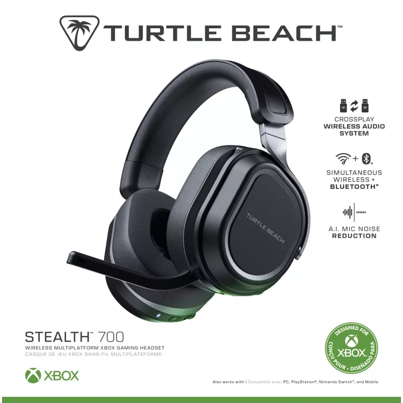 Turtle Beach Stealth 700 Black Xbox Wireless Gaming Headset with 80 hour Battery, Bluetooth, Dual Transmitters and 60mm Speakers for Xbox Series X or S, Xbox One, PC and Mobile