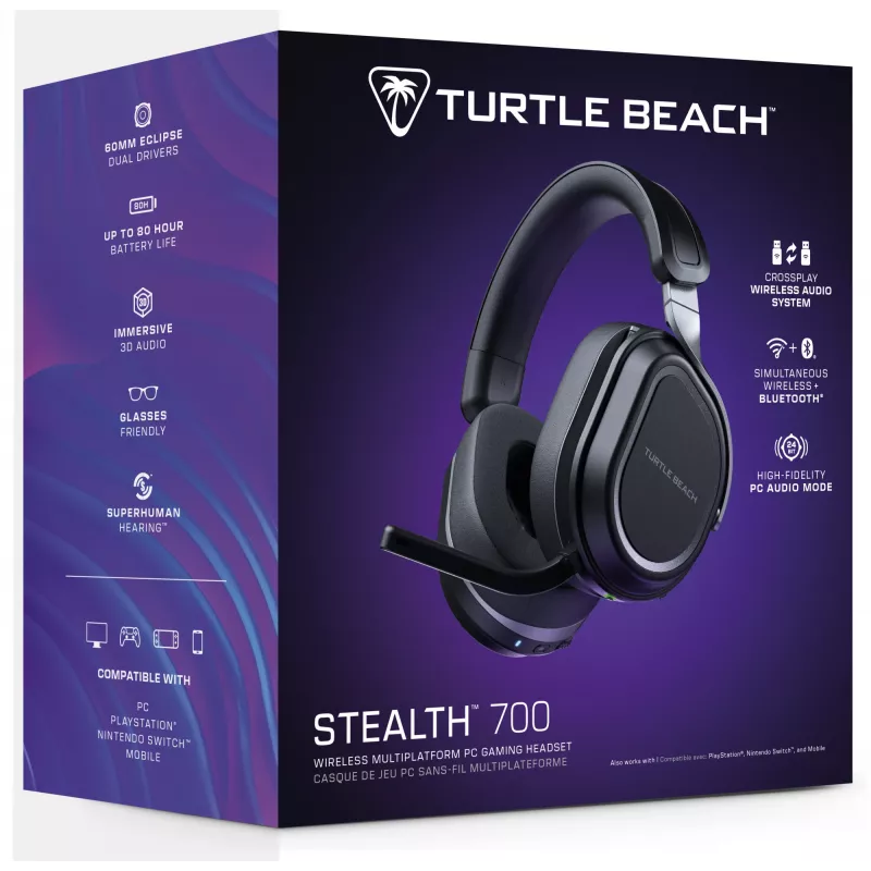 Turtle Beach Stealth 700 Black PC Wireless Gaming Headset with up to 80 hour Battery, Bluetooth, Dual Transmitters and 60mm Speakers for PC, PS5, PS4 and Mobile