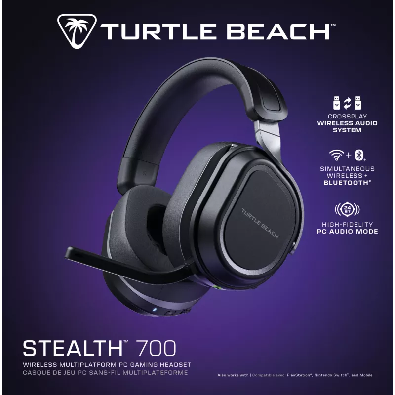 Turtle Beach Stealth 700 Black PC Wireless Gaming Headset with up to 80 hour Battery, Bluetooth, Dual Transmitters and 60mm Speakers for PC, PS5, PS4 and Mobile