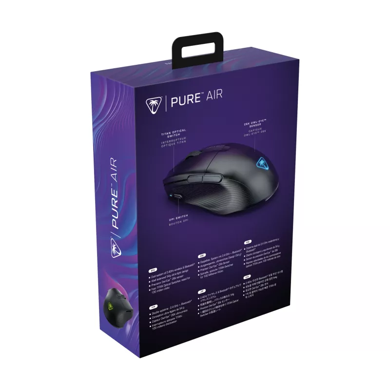 Turtle Beach Pure Air Black - Ultra-Light Wireless Ergonomic RGB Gaming Mouse, 26K DPI Optical Sensor, 125h Battery, RGB Illumination