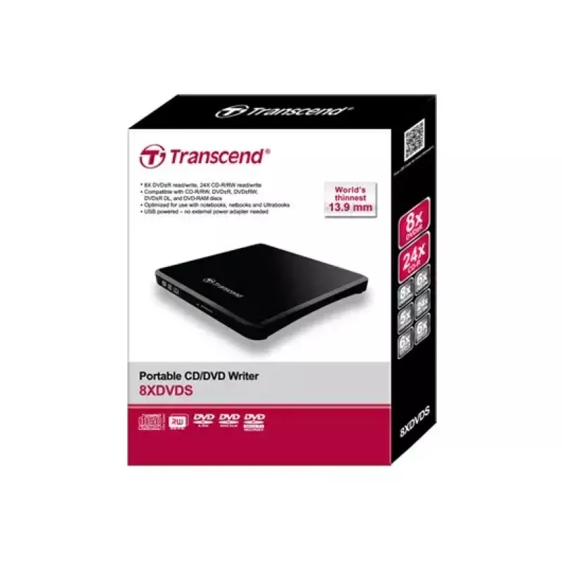Portable DVD Writer Transcend TS8XDVDS-K, USB 2.0, Black