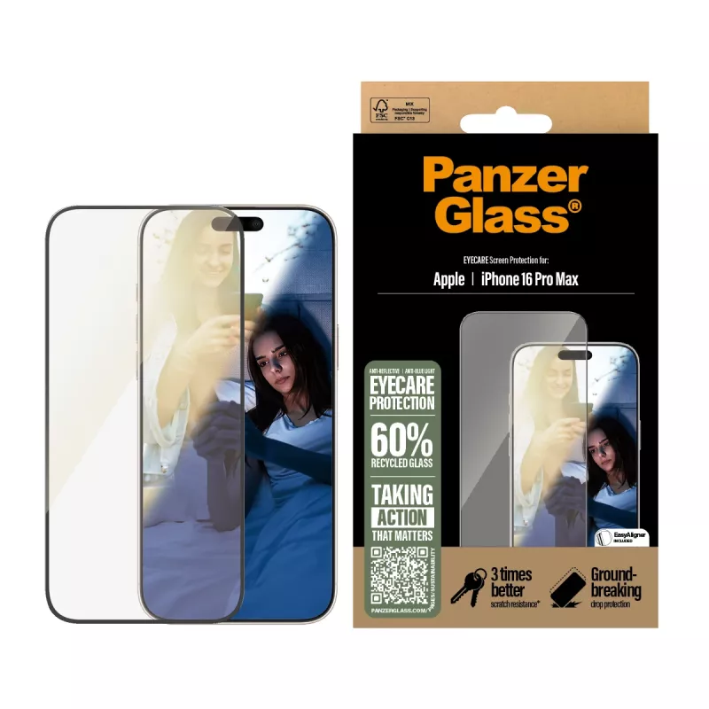 PanzerGlass ® EyeCARE™ Screen Protector iPhone 16 Pro Max | Ultra-Wide Fit