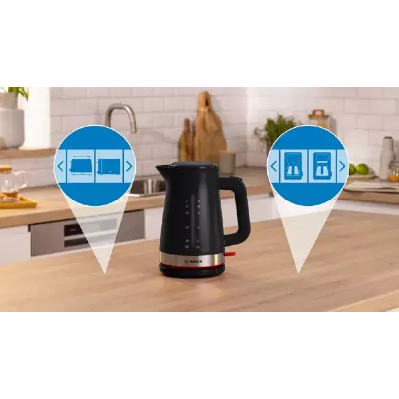 Electric kettle Bosch TWK4M223 1.7 L 2400 W, black, cordless, concealed heating element