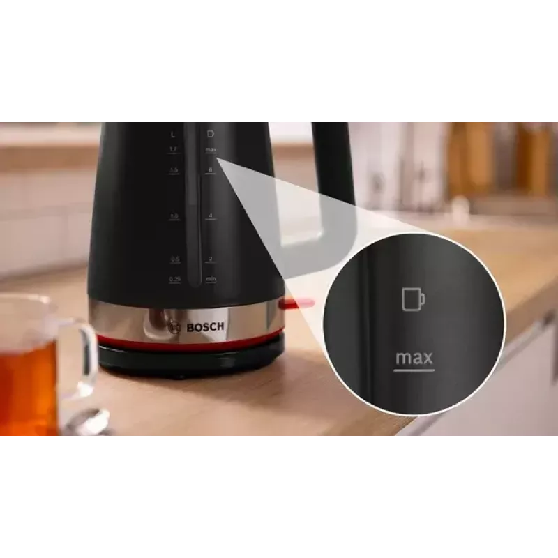 Electric kettle Bosch TWK4M223 1.7 L 2400 W, black, cordless, concealed heating element