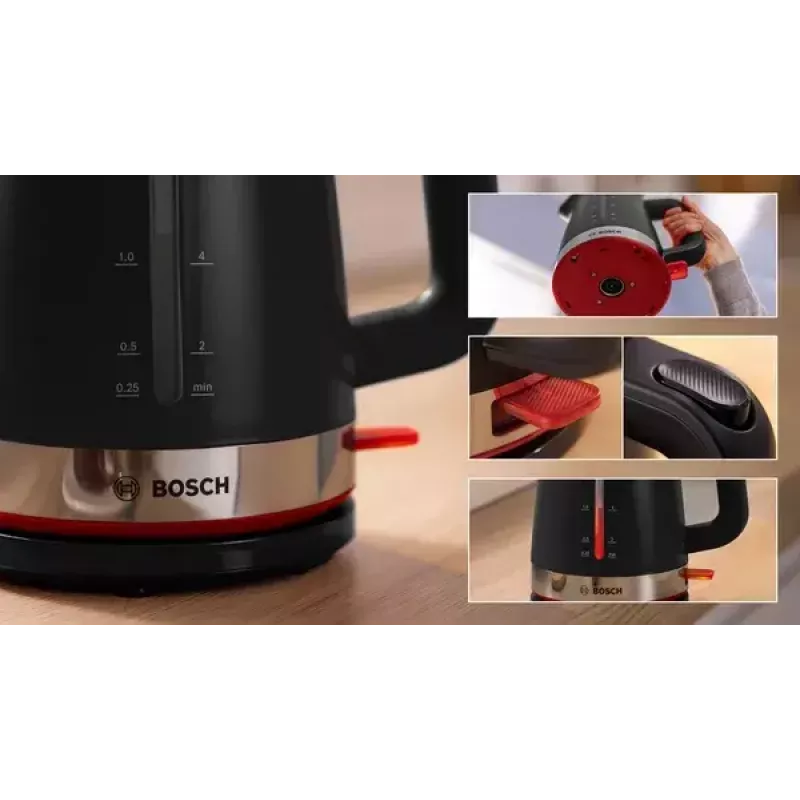 Electric kettle Bosch TWK4M223 1.7 L 2400 W, black, cordless, concealed heating element