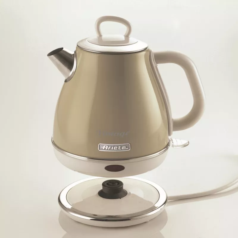 Ariete 2868 Vintage 1 L Design Electric Kettle in Stainless Steel for Infusions, Tea and Herbal Drinks, Auto Shut Off System, Ergonomic Handle, 1 Litre, 1600 W, Light Beige