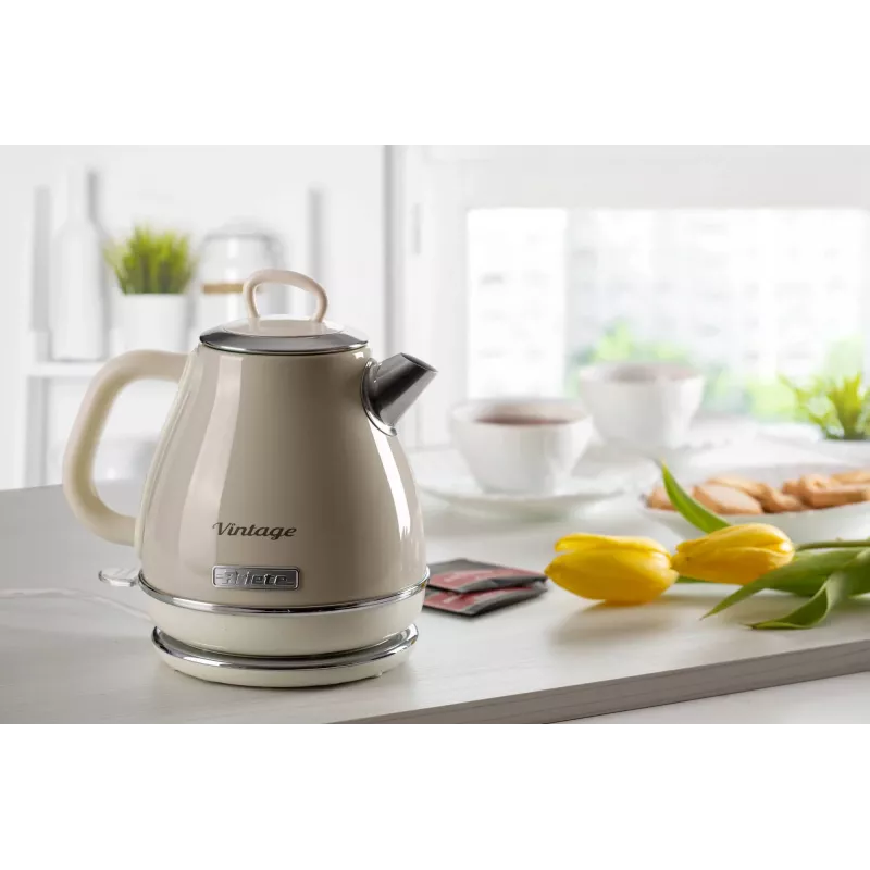 Ariete 2868 Vintage 1 L Design Electric Kettle in Stainless Steel for Infusions, Tea and Herbal Drinks, Auto Shut Off System, Ergonomic Handle, 1 Litre, 1600 W, Light Beige