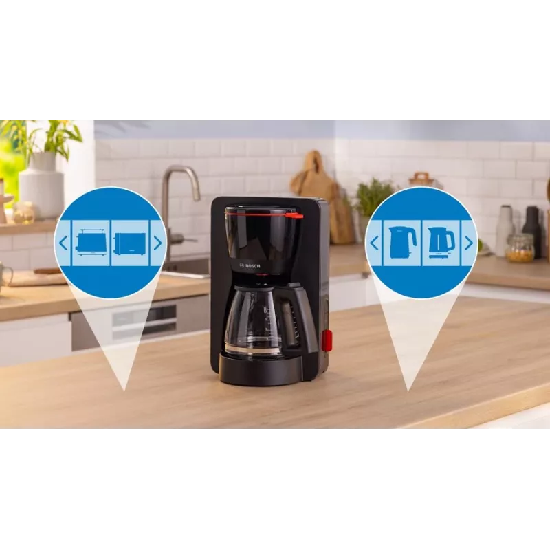 Drip coffee maker Bosch TKA3M133, 1.4 L water tank, 15-cup capacity, black