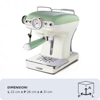 Ariete 1389 Vintage Espresso Coffee Machine - Espresso coffee machine for ground coffee or ESE pods, in a pastel green colour